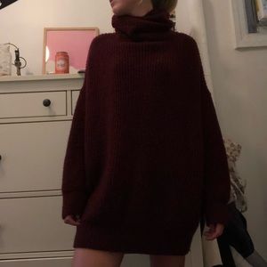 Zara maroon turtleneck sweater dress